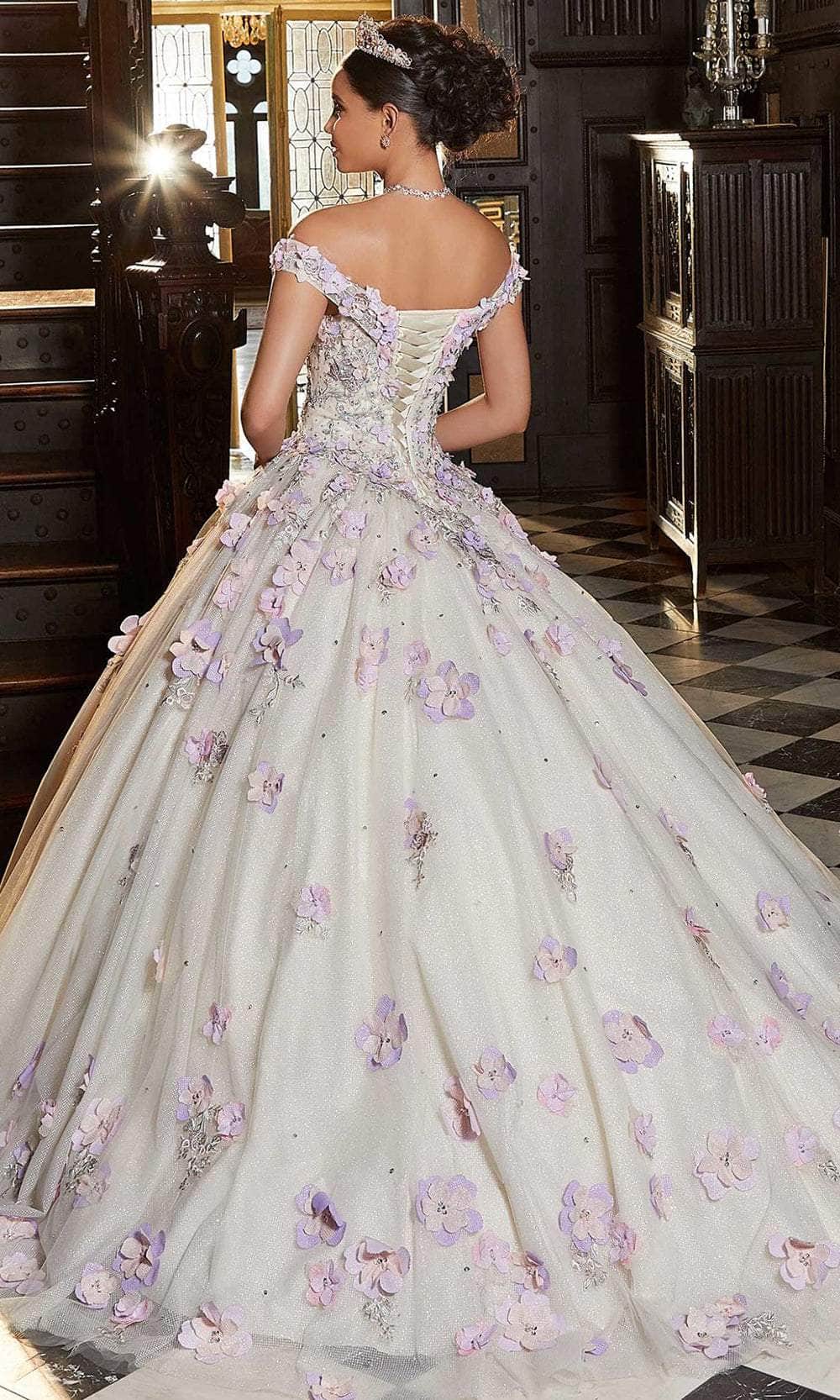 Mori Lee 89341 - Floral Appliqued Quinceañera Dress - back view