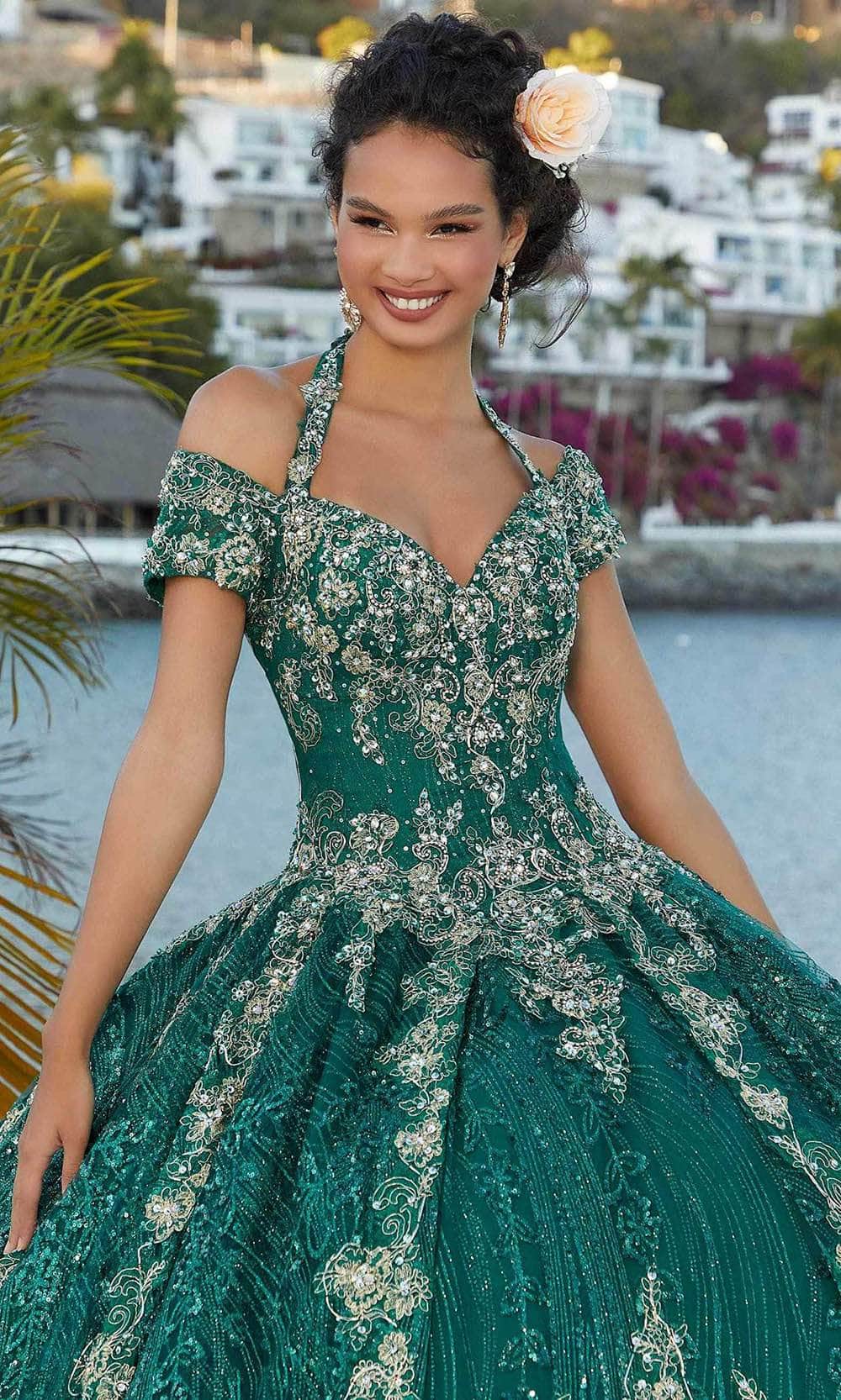 Mori Lee 89351 - Queen Anne Neck Quinceanera - detail view