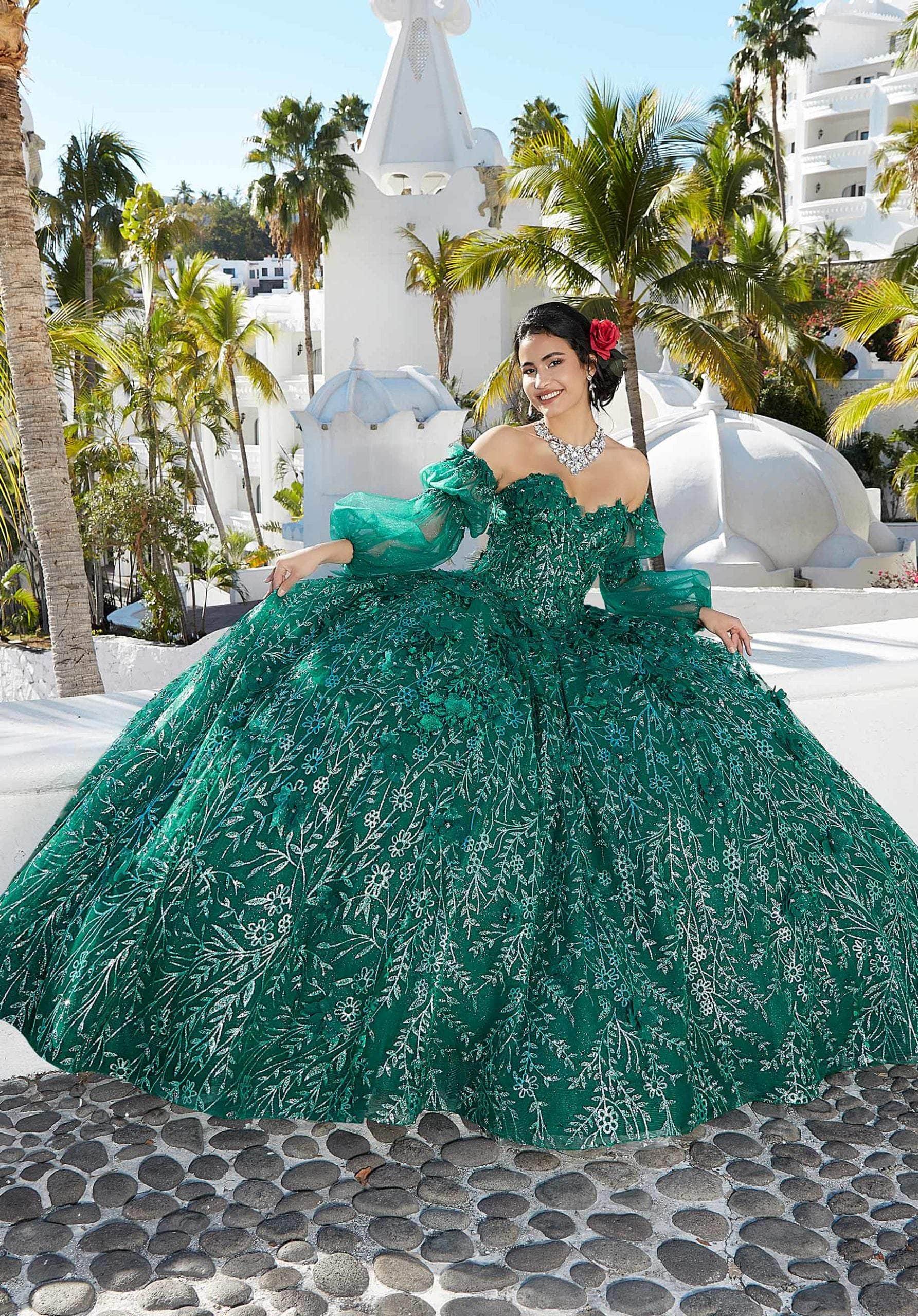 Mori Lee 89353 - 3D Floral Glittery Ballgown - back view