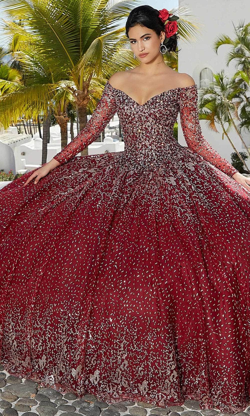 Mori Lee 89355 - Beaded Long Sleeves Quinceñera Dress - designer quinceanera gown at Silhouette Dresses