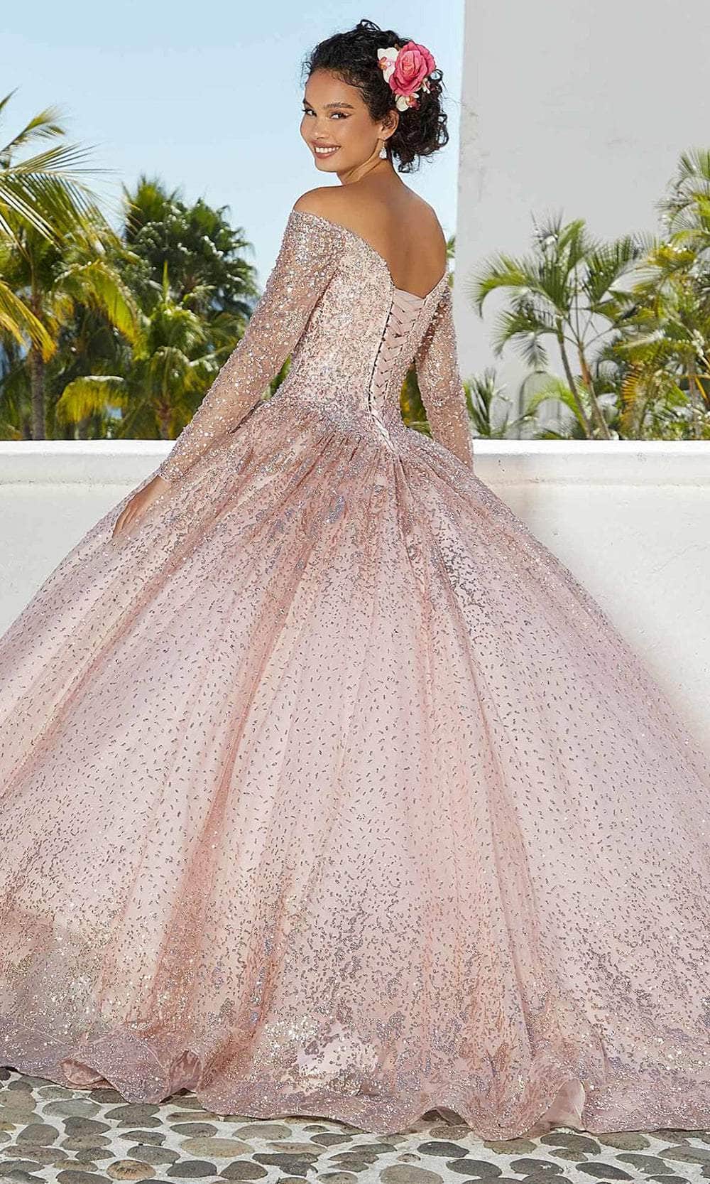 Mori Lee 89355 - Beaded Long Sleeves Quinceñera Dress - back view