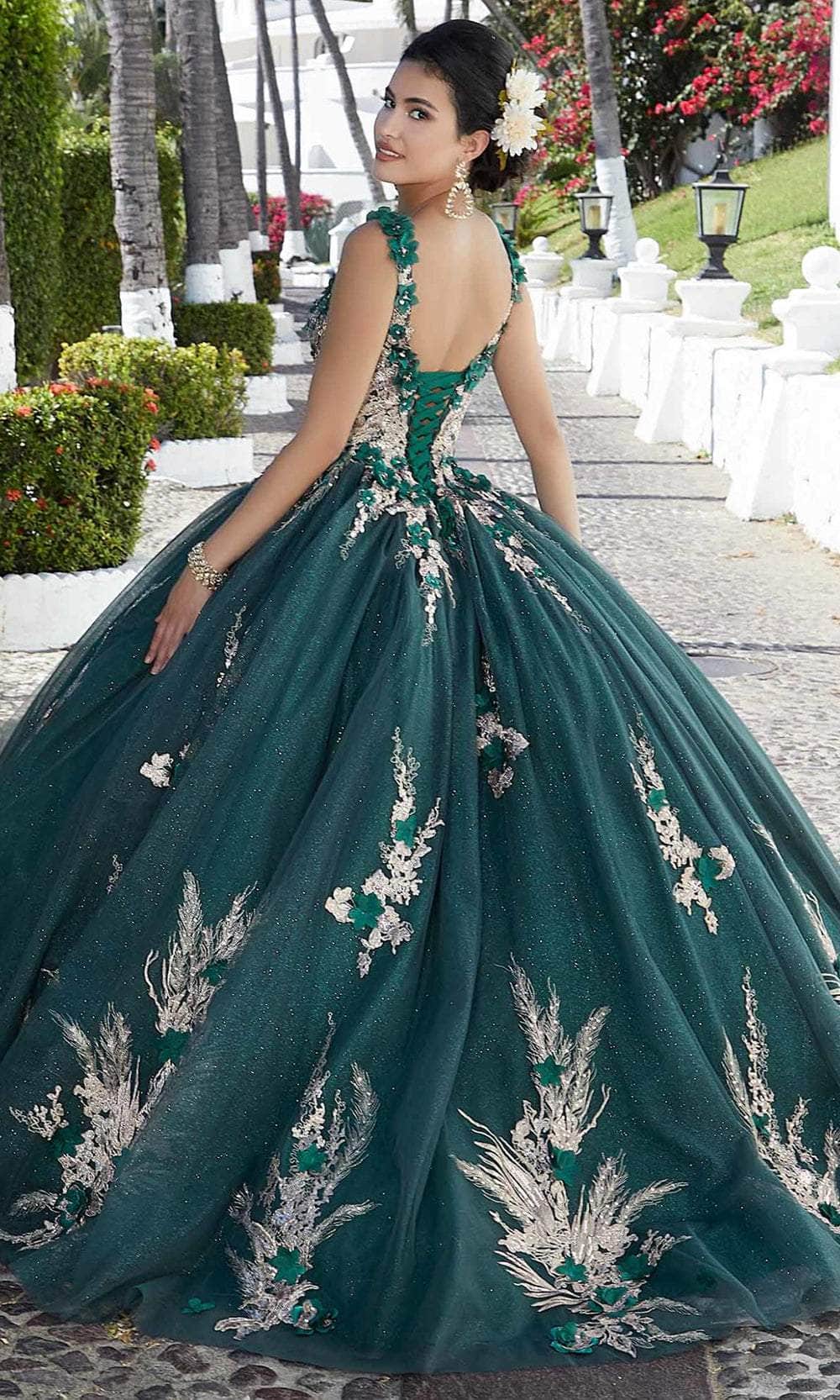 Mori Lee 89362 - Floral Appliqued Quinceañera Dress - back view