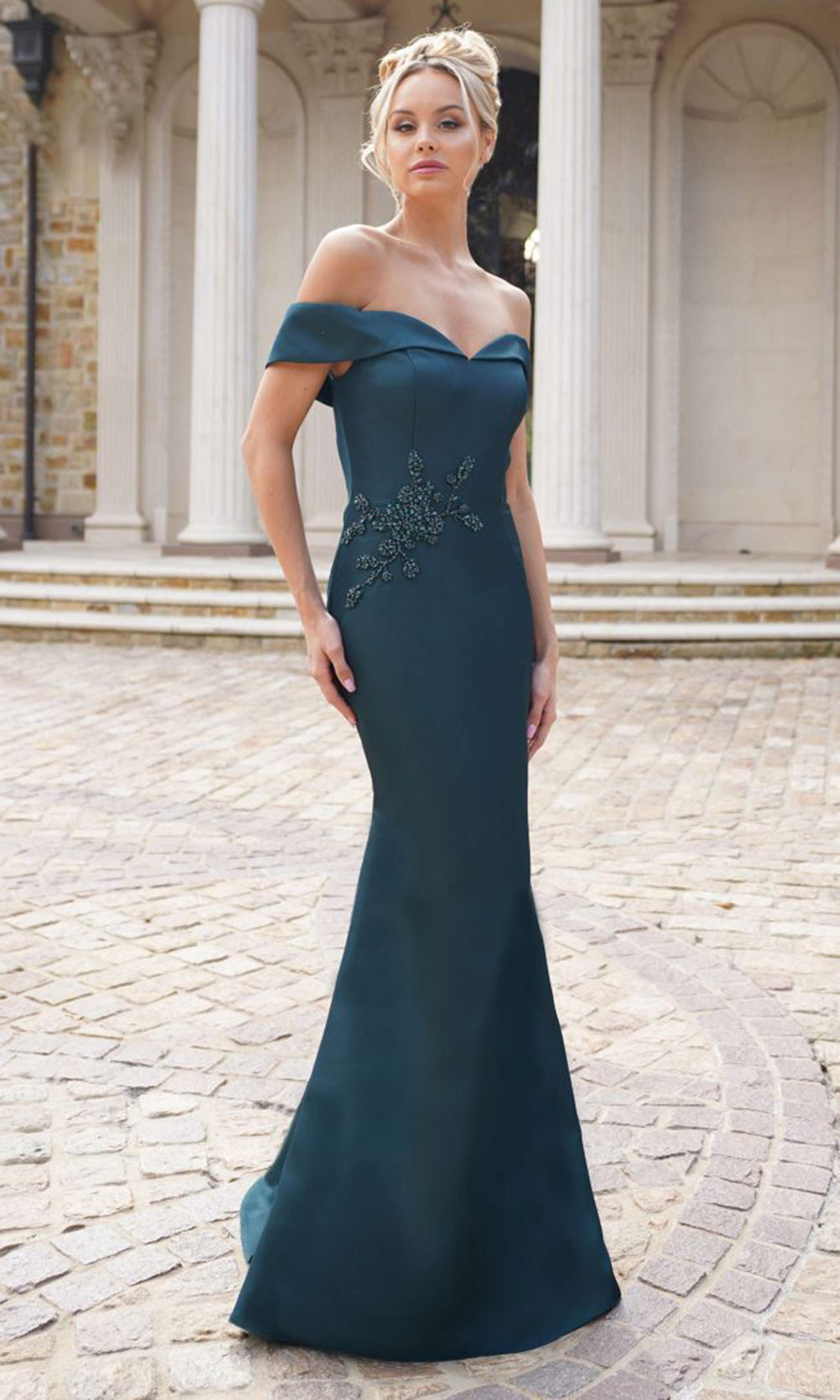 Marsoni by Colors MV1003-1 - Off Shoulder Beaded Waist Gown - view 7