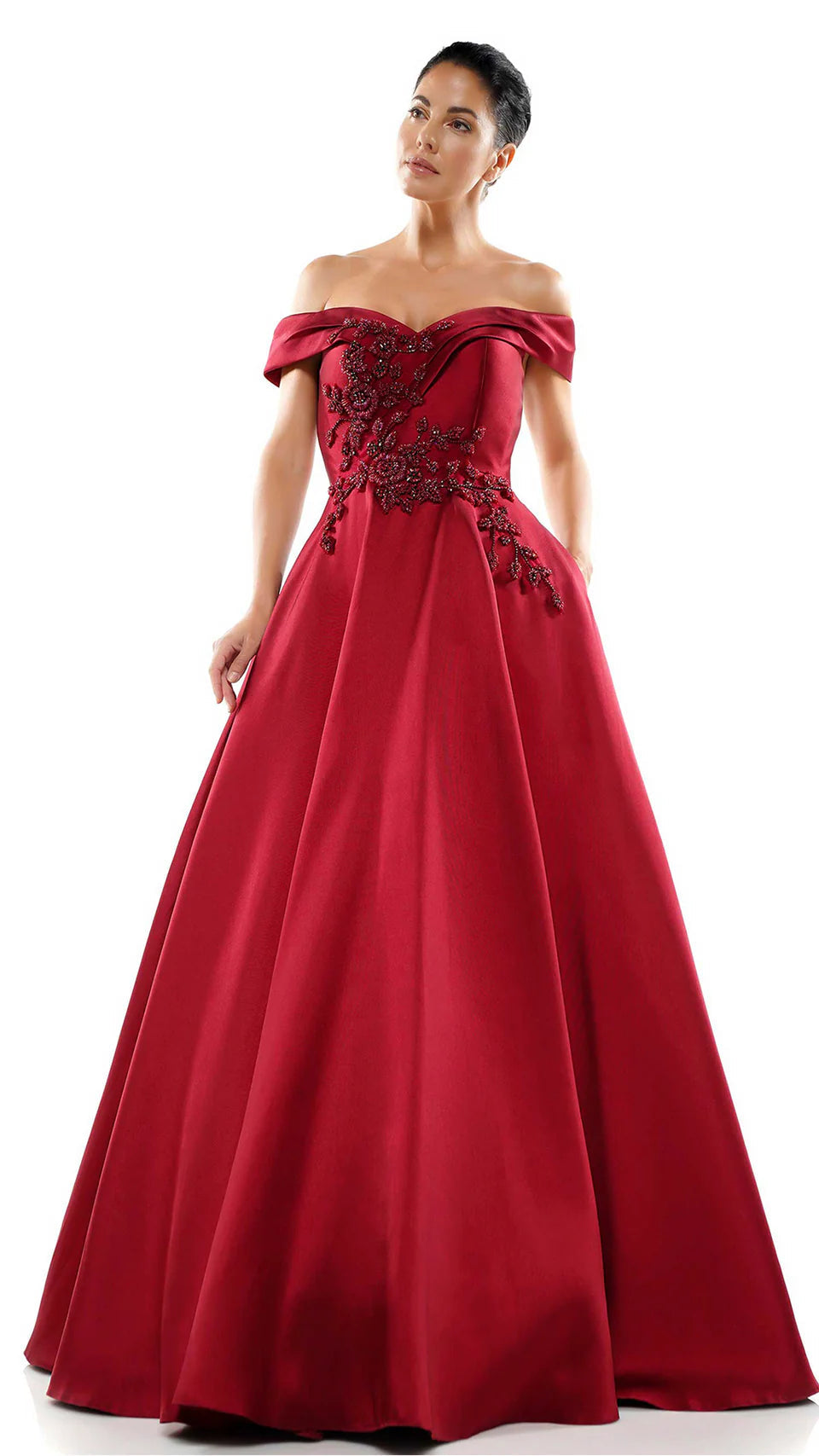 Marsoni by Colors - MV1008 Floral Beaded Surplice Off Shoulder Gown - view 15