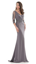 Marsoni by Colors - MV1145 Embroidery Detailed Polished Gown - designer mother of the bride dress at Silhouette Dresses