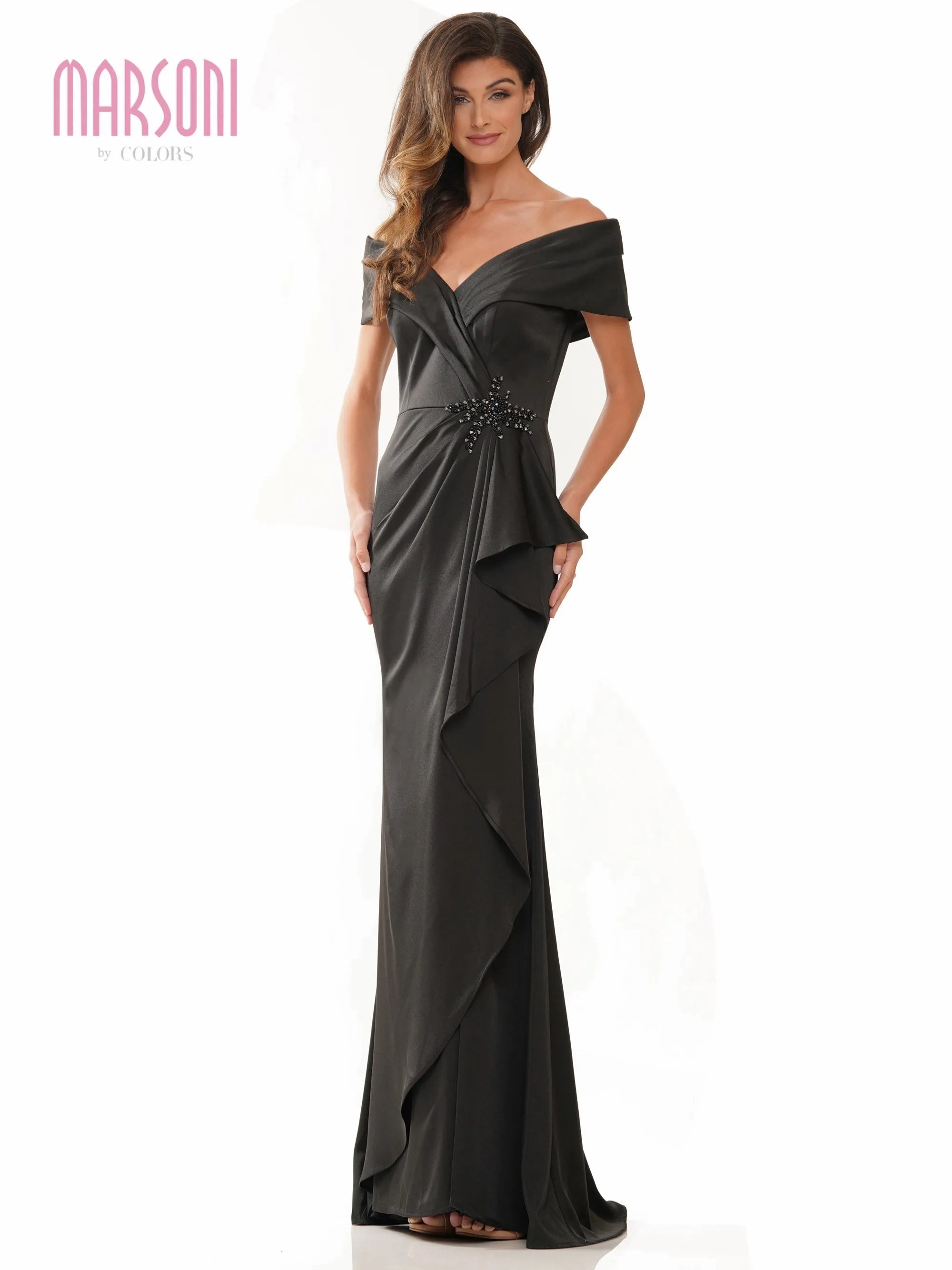 Marsoni by Colors MV1180 - Off Shoulder High Slit Evening Dress - designer evening gown at Silhouette Dresses