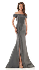 Marsoni by Colors MV1184 - Beaded Off Shoulder Evening Dress with Slit - designer mother of the bride dress at Silhouette Dre