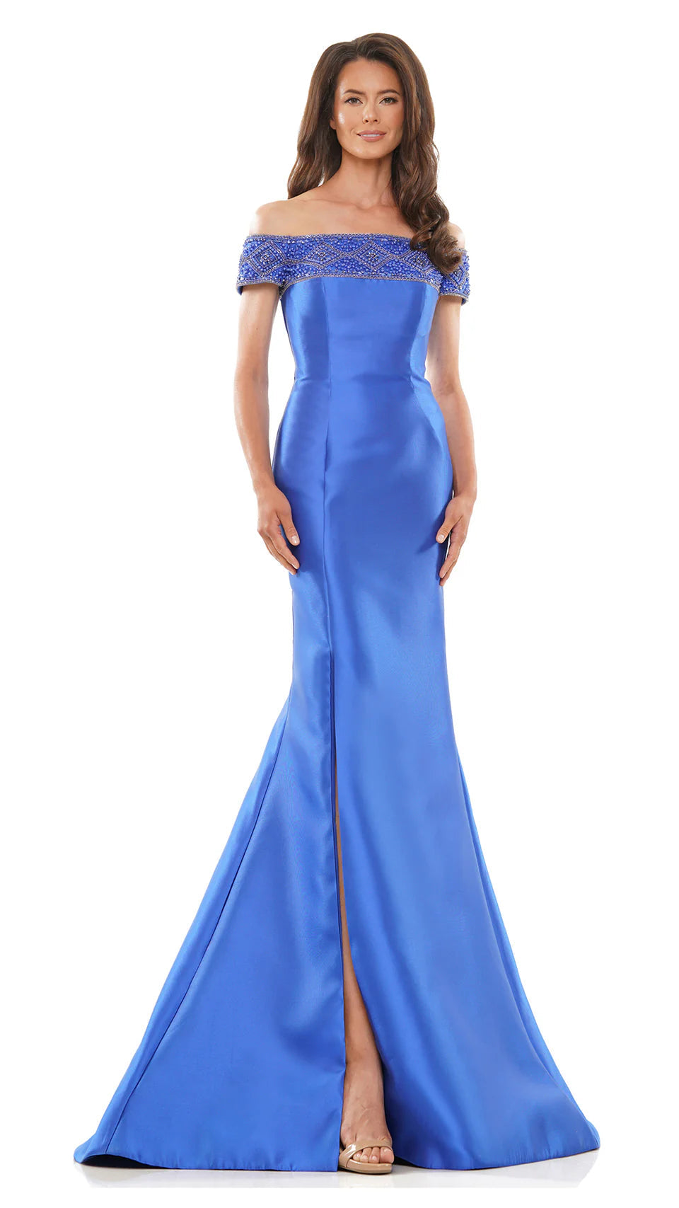 Marsoni by Colors MV1184 - Beaded Off Shoulder Evening Dress with Slit - view 5