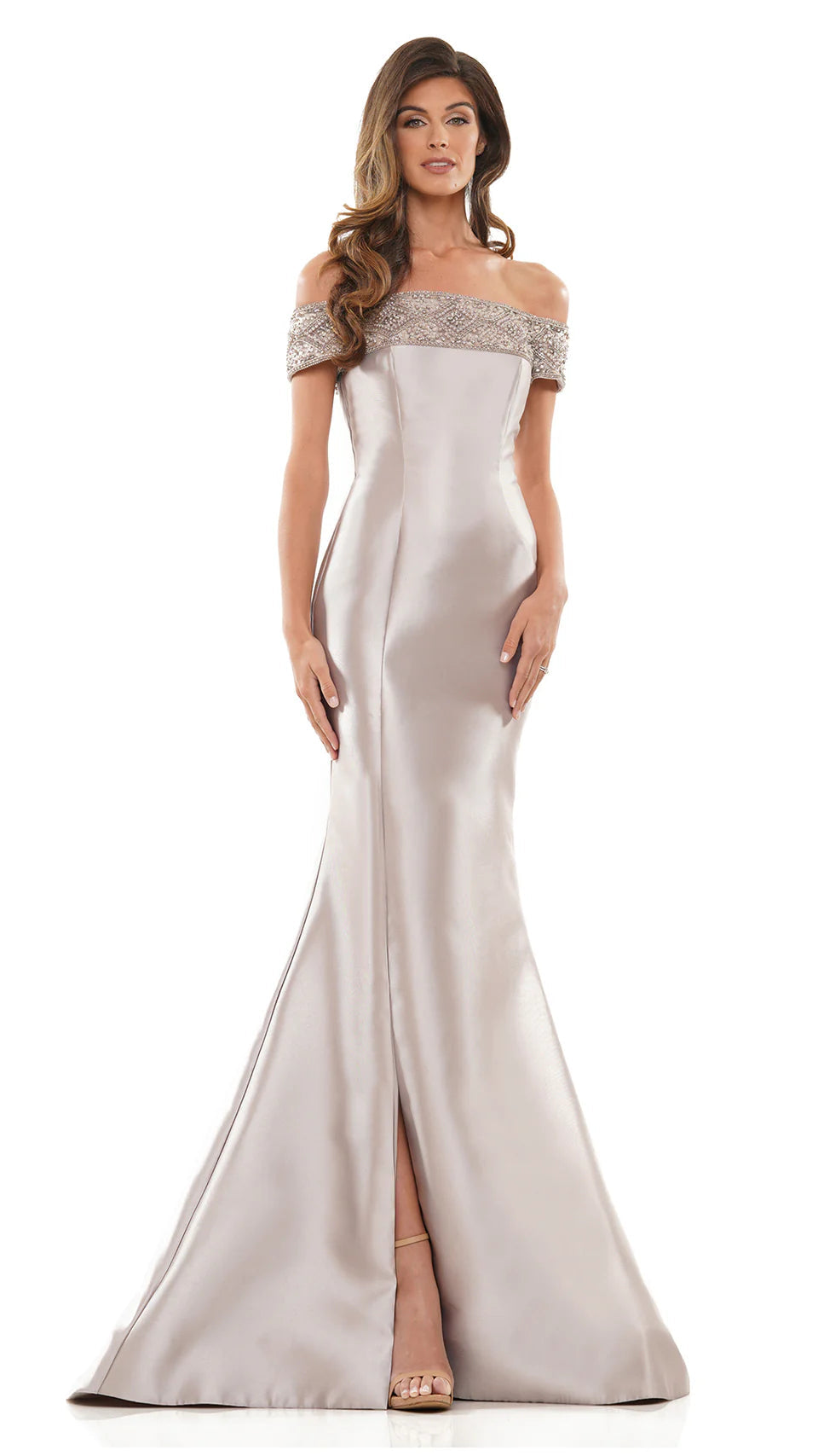 Marsoni by Colors MV1184 - Beaded Off Shoulder Evening Dress with Slit - view 6