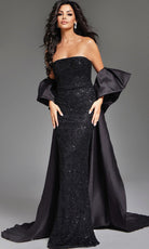 Jovani 42137 - Detachable Cape Beaded Sheath Gown - designer formal gown at Silhouette Dresses