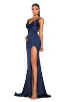 Portia and Scarlett - Hugo Gown Spaghetti Strap Ruched Slit Gown - view 13
