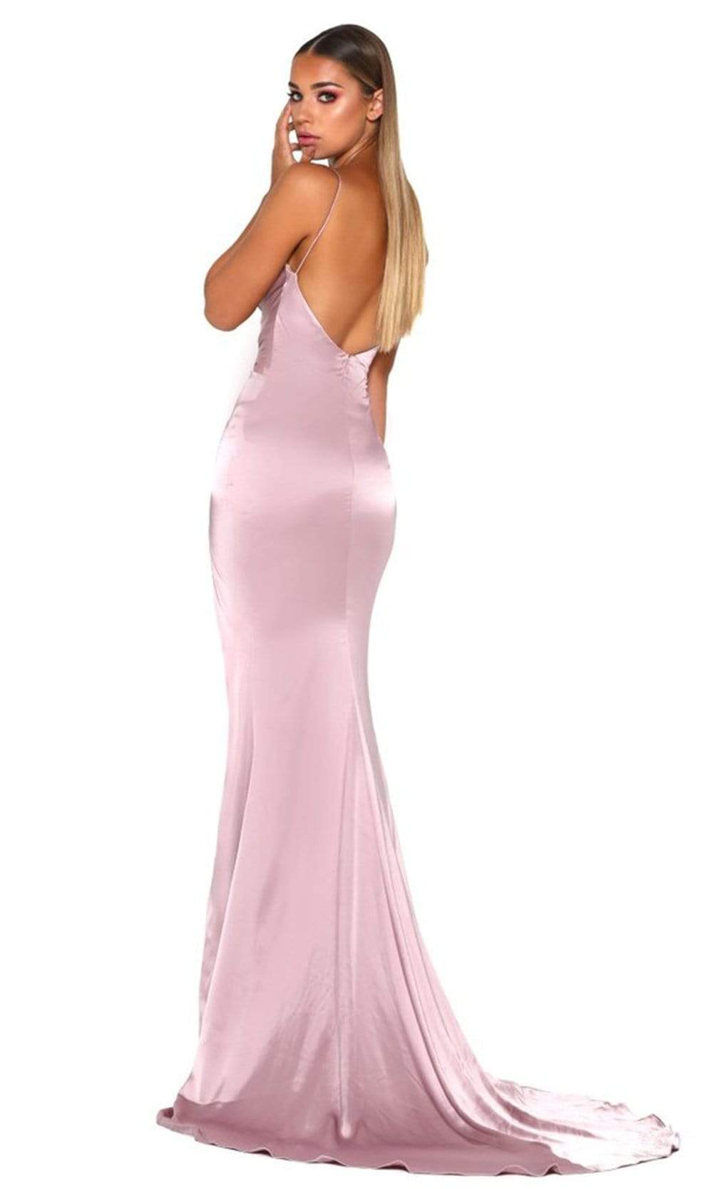 Portia and Scarlett - Hugo Gown Spaghetti Strap Ruched Slit Gown - view 11