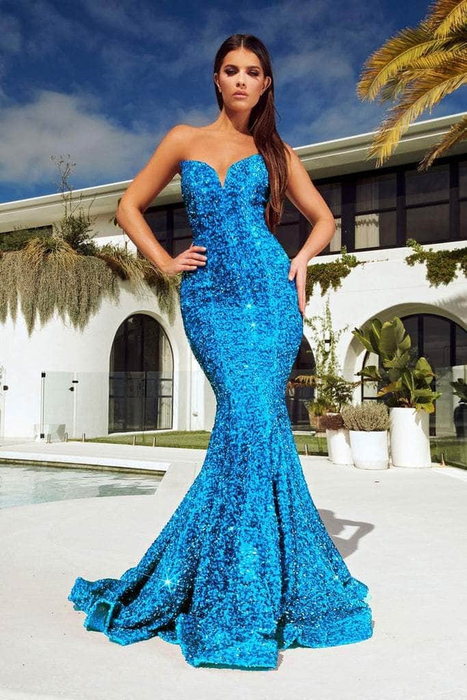 Portia and Scarlett - PS21208 Strapless V-Neck Sequin Gown
