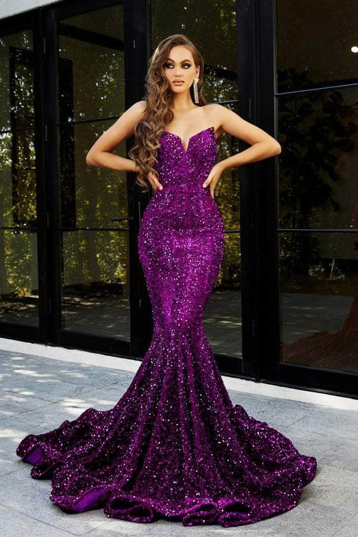 Portia and Scarlett - PS21208 Strapless V-Neck Sequin Gown