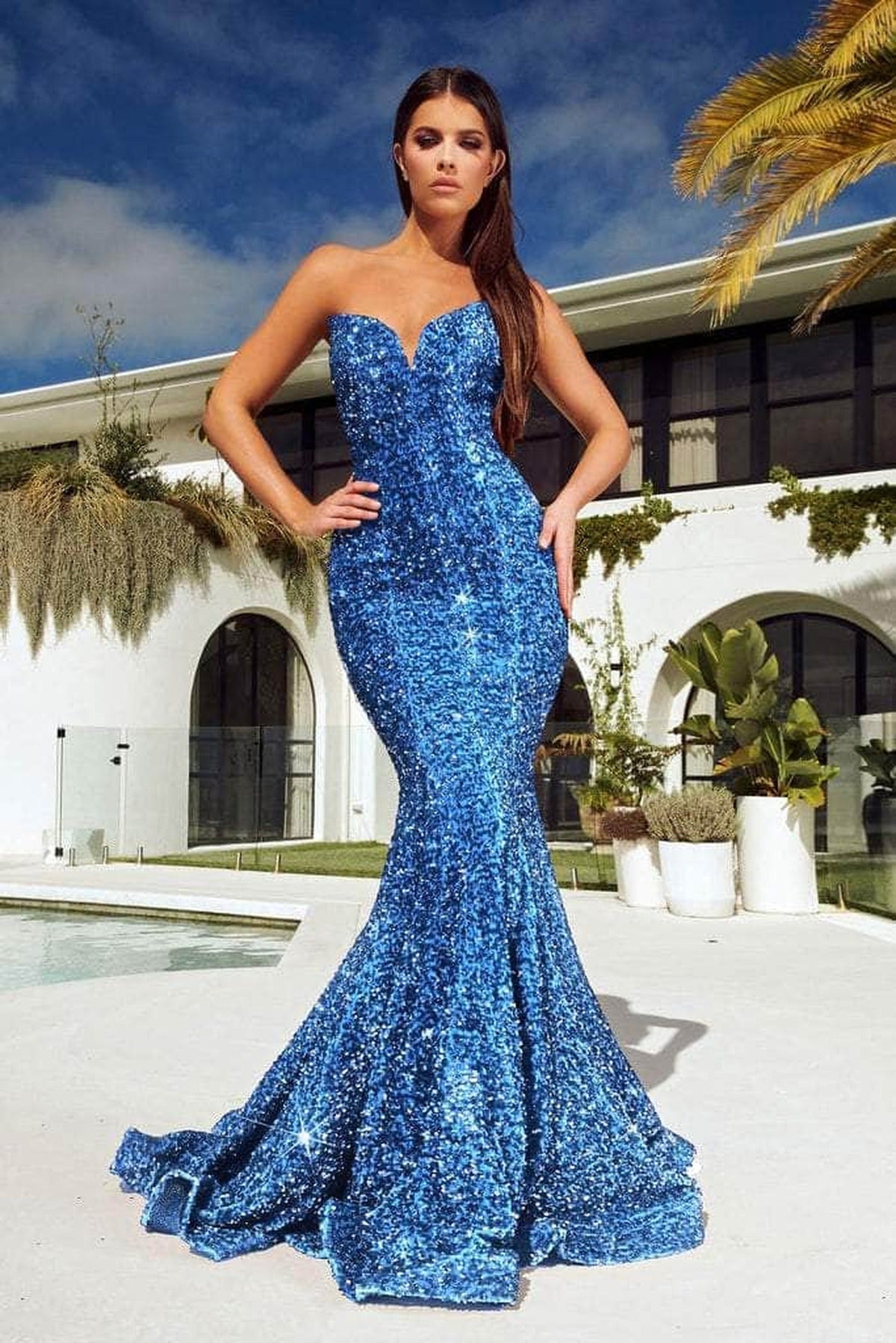 Portia and Scarlett - PS21208 Strapless V-Neck Sequin Gown