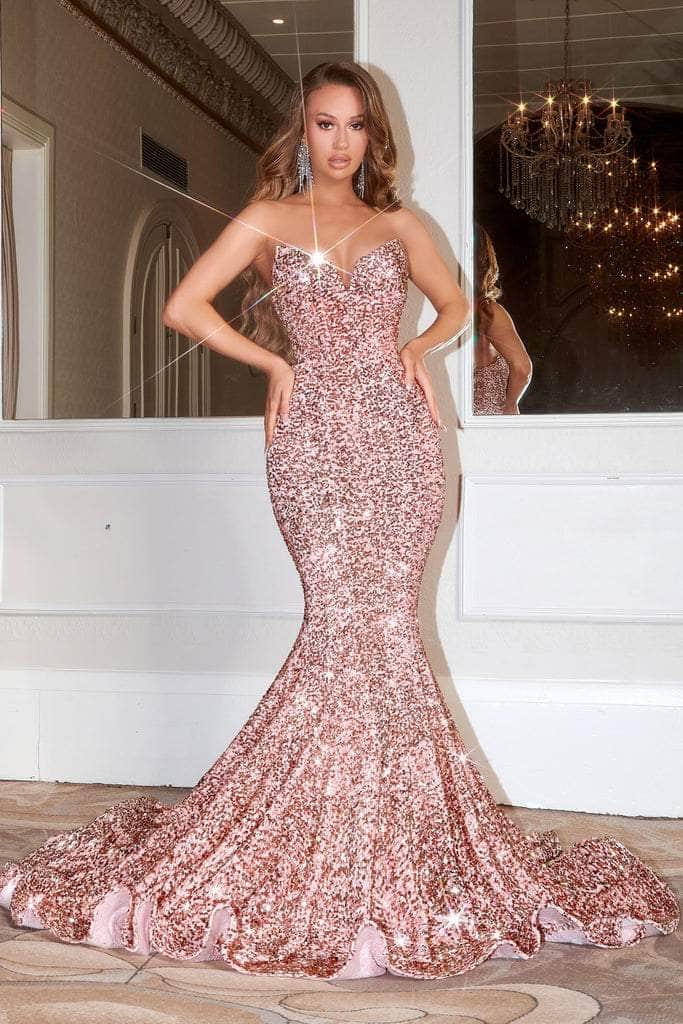 Portia and Scarlett - PS21208 Strapless V-Neck Sequin Gown - detail view