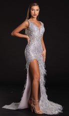 Portia and Scarlett - PS21228 Sequined Plunging V Neck Fringe Dress - view 7