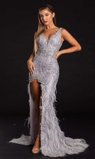 Portia and Scarlett - PS21228 Sequined Plunging V Neck Fringe Dress - view 8
