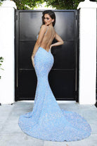 Portia and Scarlett - PS21235 V Neck Open Back Bedazzled Dress - back view