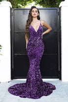 Portia and Scarlett - PS21235 V Neck Open Back Bedazzled Dress - detail view