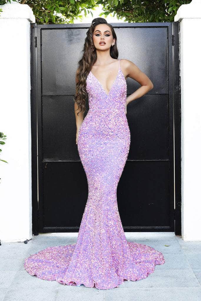 Portia and Scarlett - PS21235 V Neck Open Back Bedazzled Dress - view 4