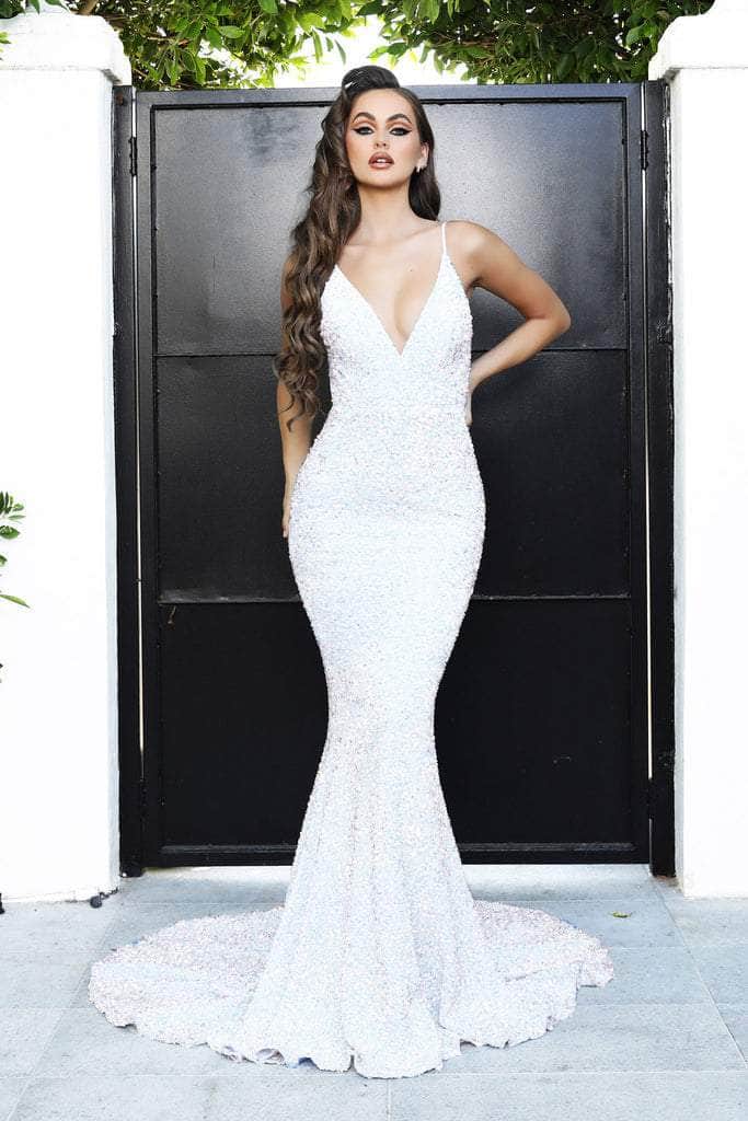 Portia and Scarlett - PS21235 V Neck Open Back Bedazzled Dress - view 5