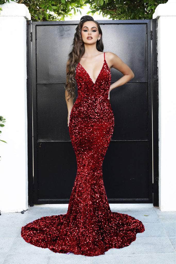 Portia and Scarlett - PS21235 V Neck Open Back Bedazzled Dress - view 7