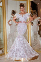 Portia and Scarlett - PS22227 Feather Fringe Embellished Mermaid Gown