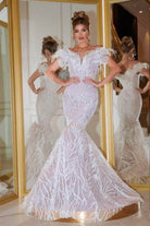 Portia and Scarlett - PS22227 Feather Fringe Embellished Mermaid Gown - Silhouette Dresses