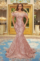 Portia and Scarlett - PS22227 Feather Fringe Embellished Mermaid Gown
