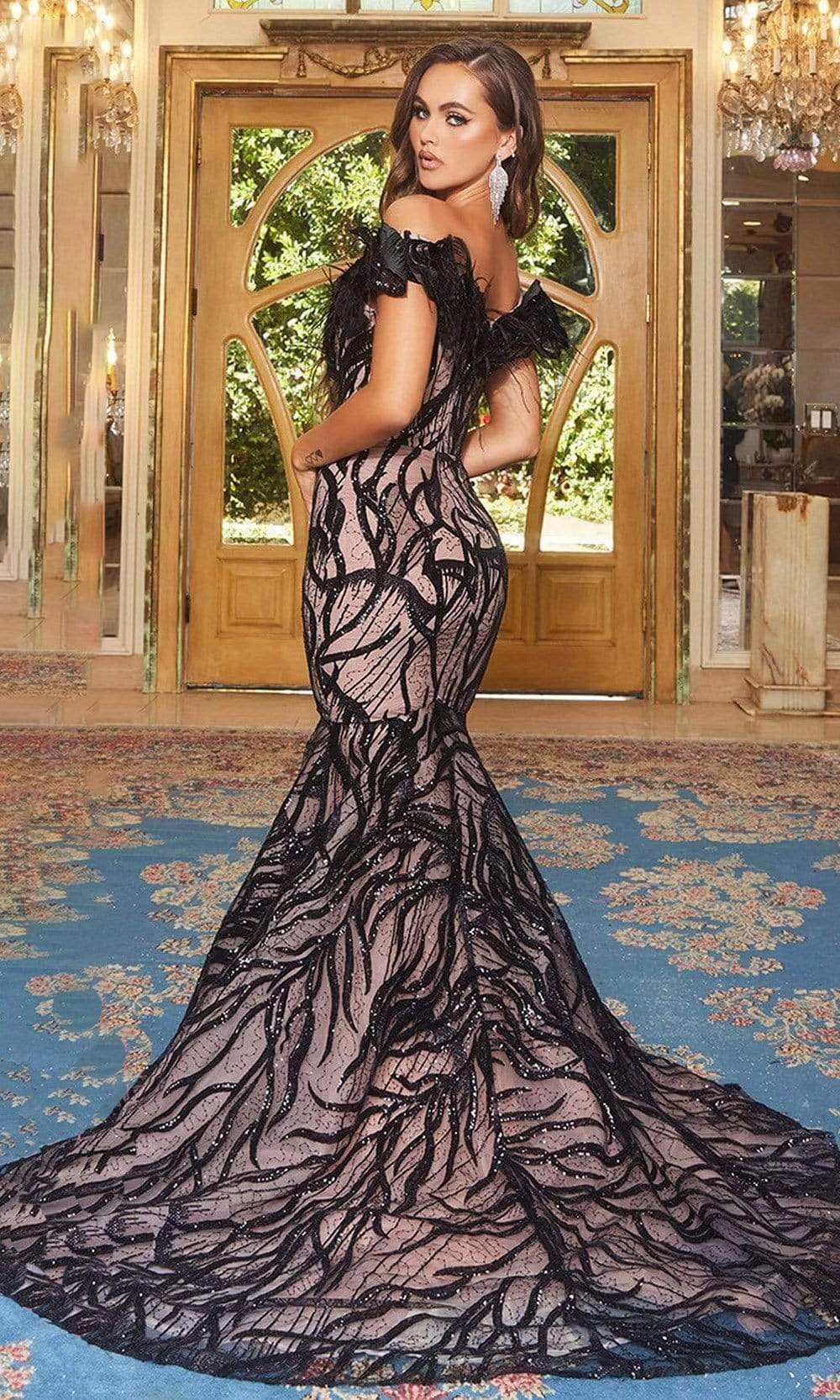 Portia and Scarlett - PS22227 Feather Fringe Embellished Mermaid Gown