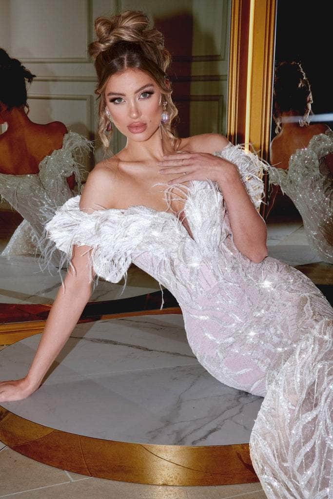Portia and Scarlett - PS22227 Feather Fringe Embellished Mermaid Gown