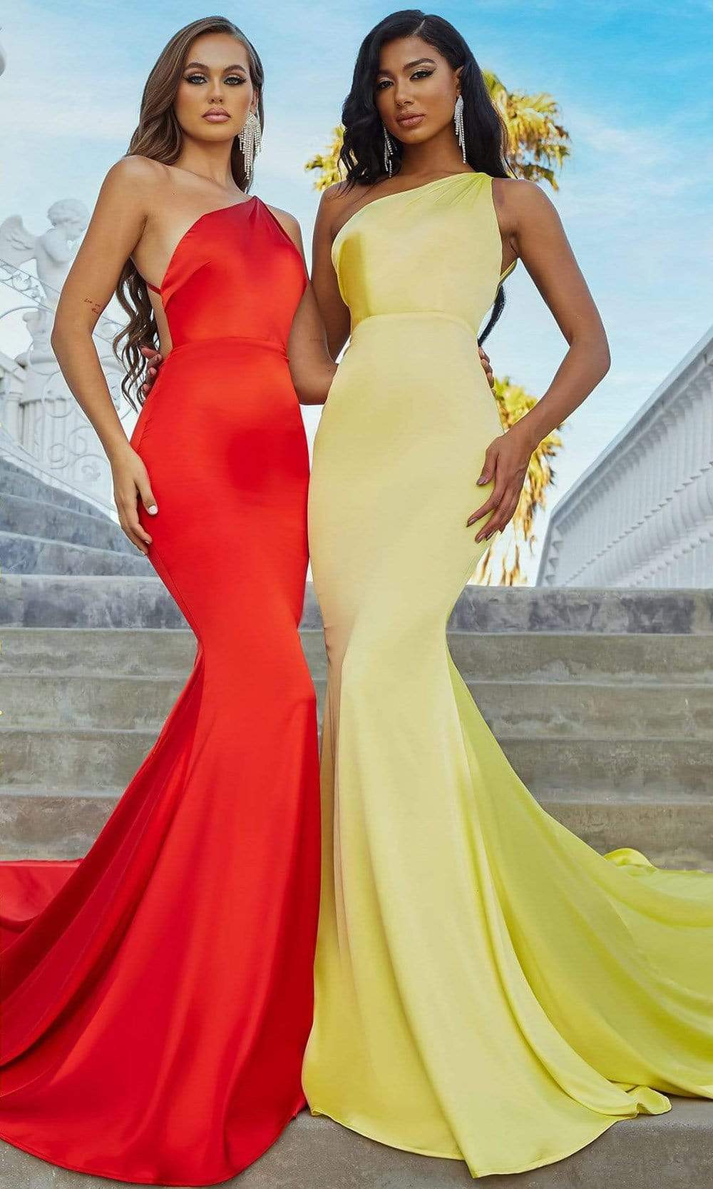 Portia and Scarlett - PS22358 Asymmetric Neck Trumpet Gown With Train - designer prom dress at Silhouette Dresses