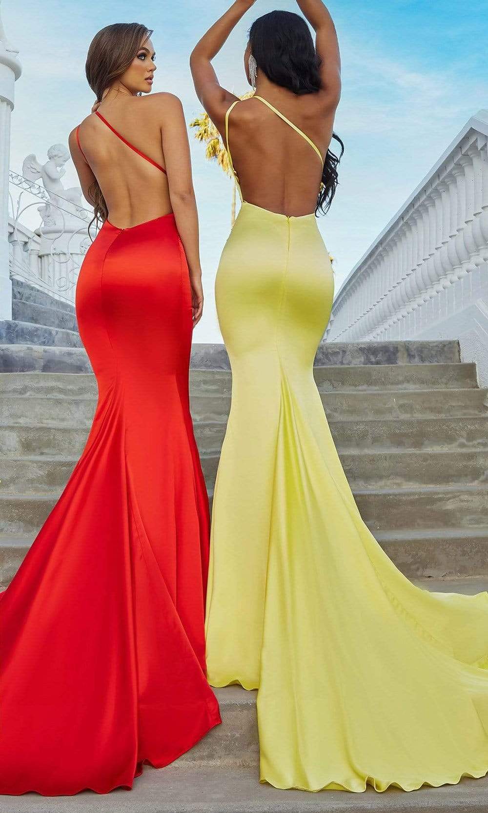 Portia and Scarlett - PS22358 Asymmetric Neck Trumpet Gown With Train - back view