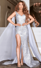 Portia and Scarlett PS22543 - Cascading Sash Glitter Prom Dress - view 6