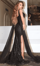 Portia and Scarlett PS22543 - Cascading Sash Glitter Prom Dress - detail view