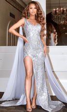 Portia and Scarlett PS22543 - Cascading Sash Glitter Prom Dress - view 8