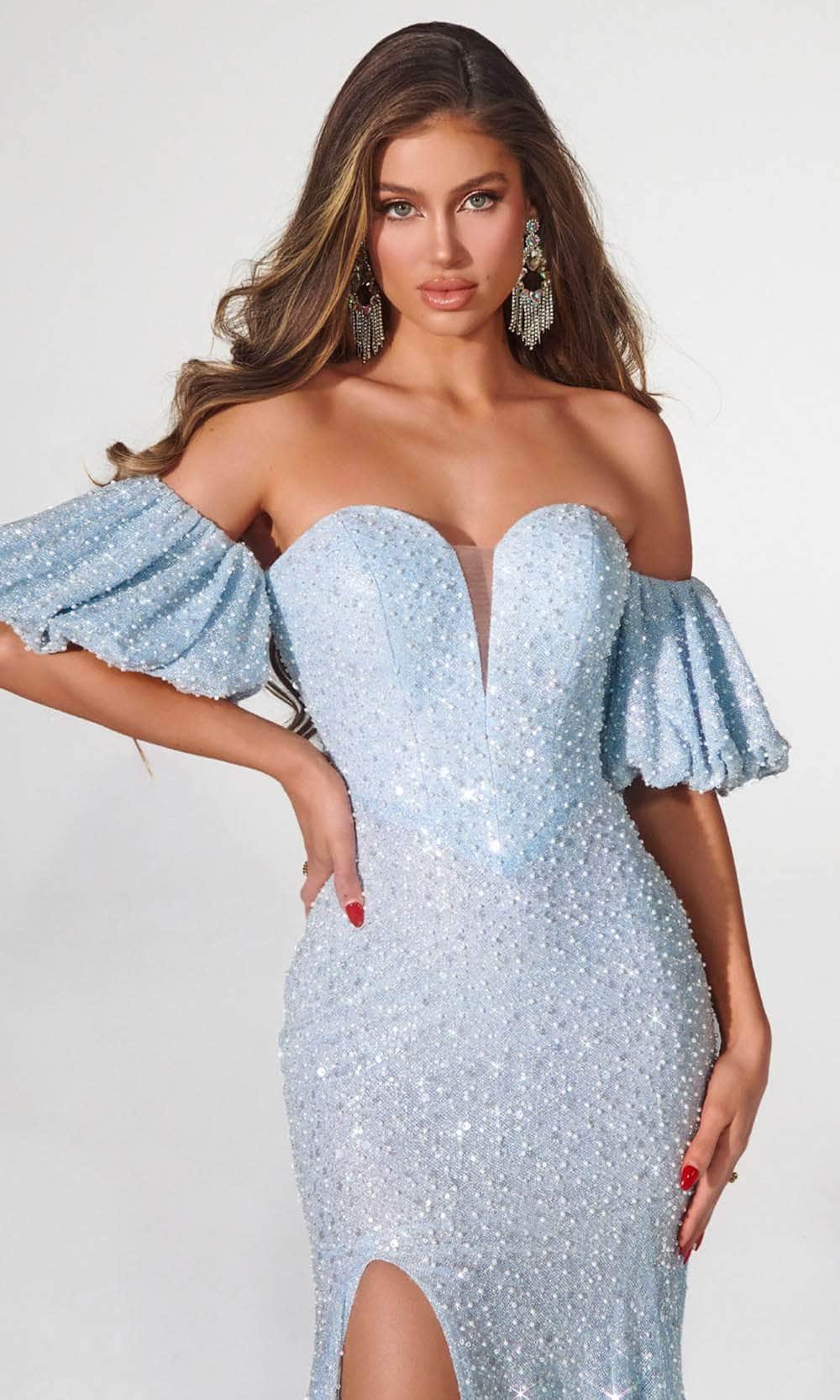 Portia and Scarlett PS23080 - Puff Sleeve Sweetheart Evening Gown - detail view