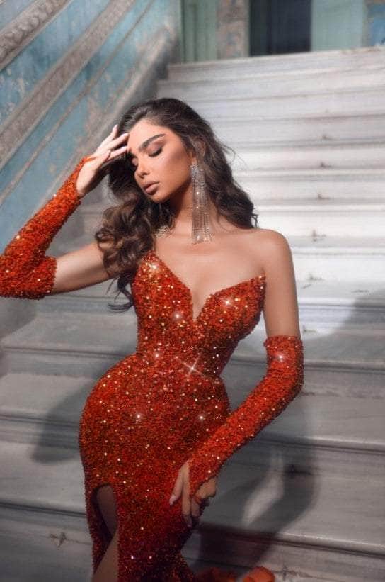 Portia and Scarlett PS23521 - Sequined Mermaid Prom Dress with Slit - back view