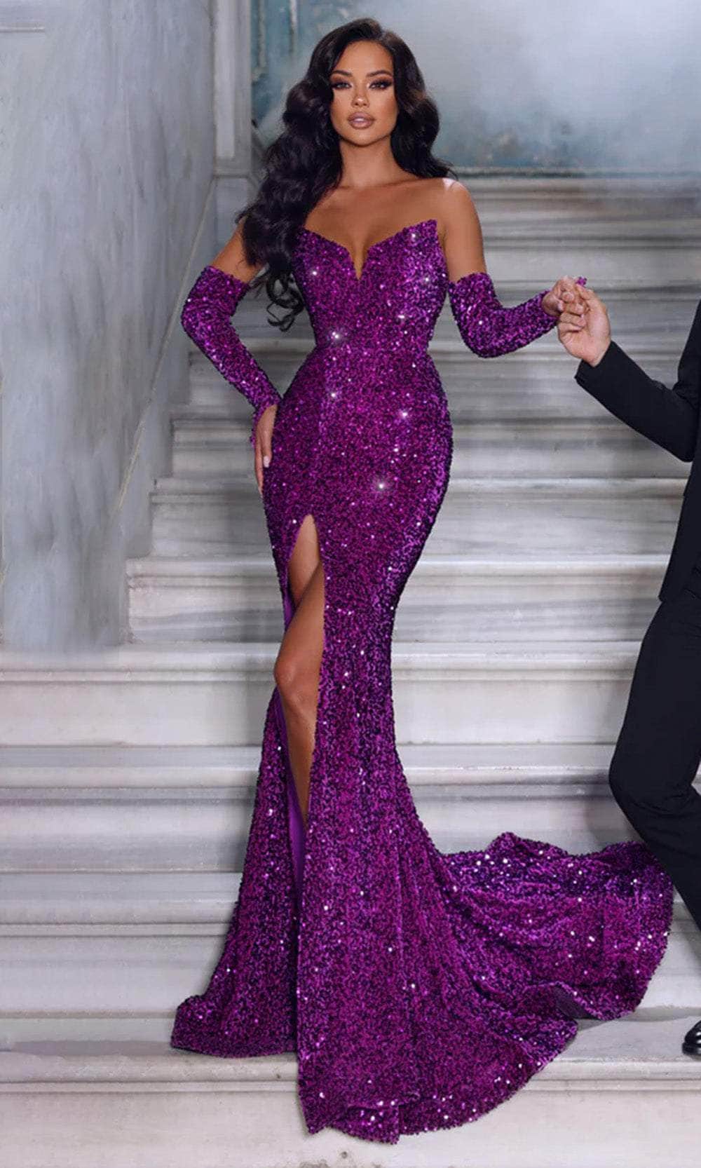 Portia and Scarlett PS23521 - Sequined Mermaid Prom Dress with Slit - view 6