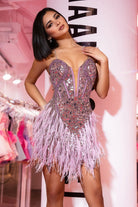 Portia and Scarlett PS23551C - Plunging Fringed Homecoming Dress - Silhouette Dresses