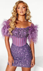 Portia and Scarlett PS23731C - Feathered Corset Homecoming Dress - view 8