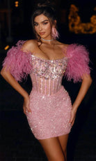 Portia and Scarlett PS23731C - Feathered Corset Homecoming Dress - view 5