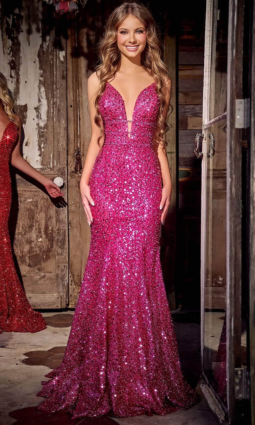Portia and Scarlett PS24041 - Sequin Plunge Prom Dress - Silhouette Dresses