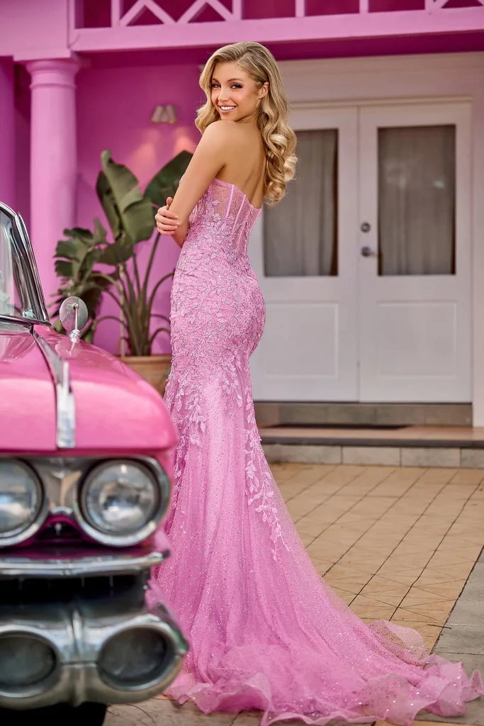 Portia and Scarlett PS24144 - Lace Appliqued Mermaid Prom Gown - back view
