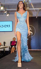 Portia and Scarlett PS24293 - Applique High Slit Prom Dress - Silhouette Dresses