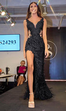 Portia and Scarlett PS24293 - Applique High Slit Prom Dress - Silhouette Dresses