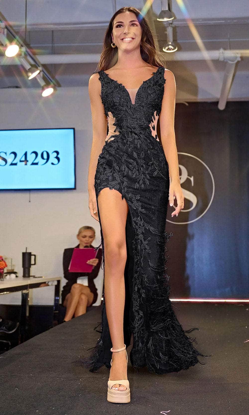 Portia and Scarlett PS24293 - Applique High Slit Prom Dress - designer prom dress at Silhouette Dresses