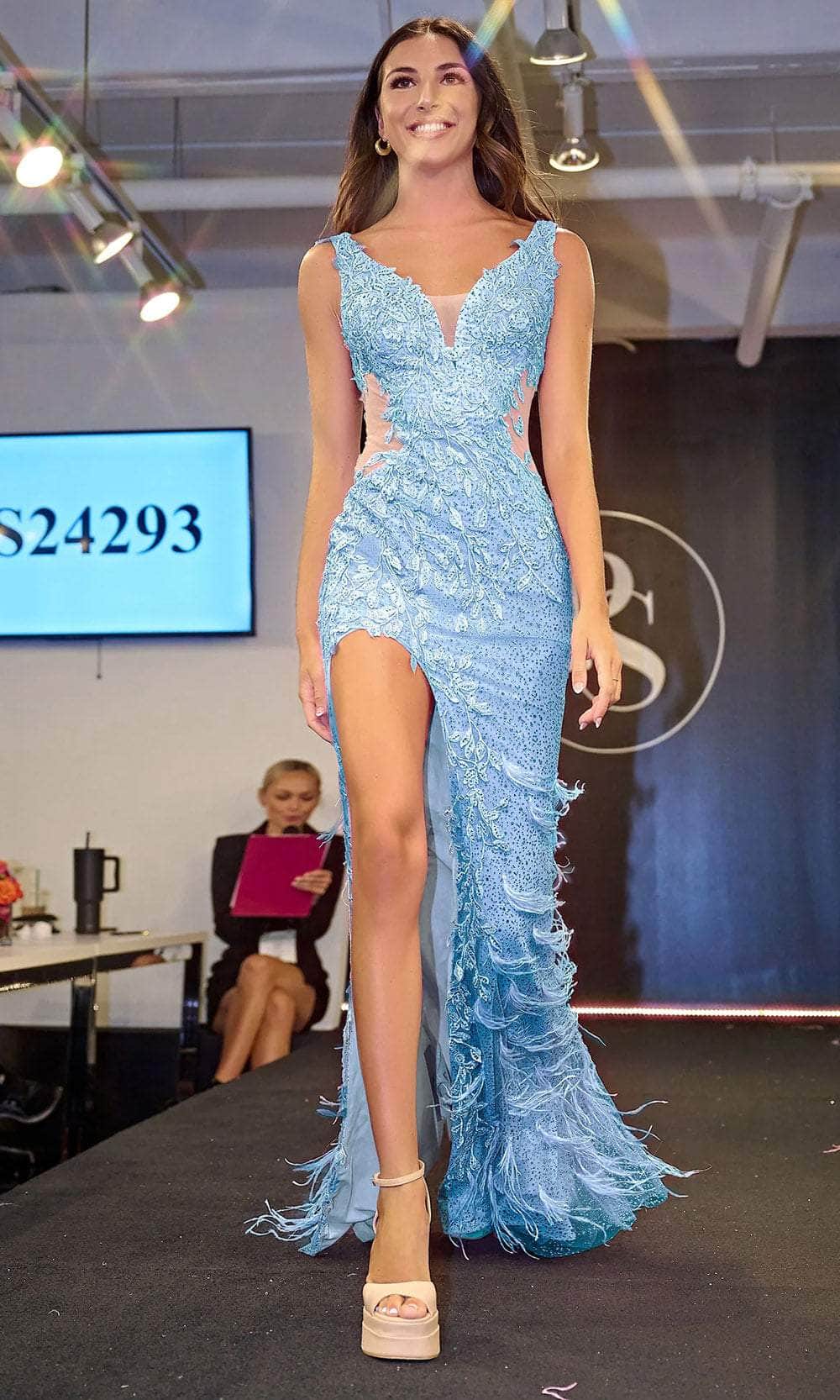 Portia and Scarlett PS24293 - Applique High Slit Prom Dress - back view