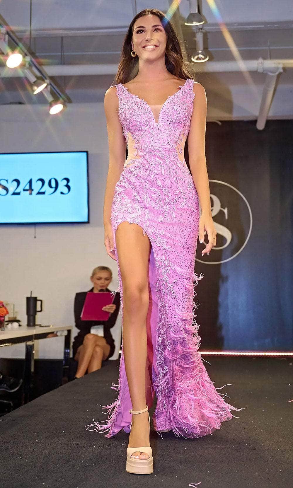 Portia and Scarlett PS24293 - Applique High Slit Prom Dress - detail view